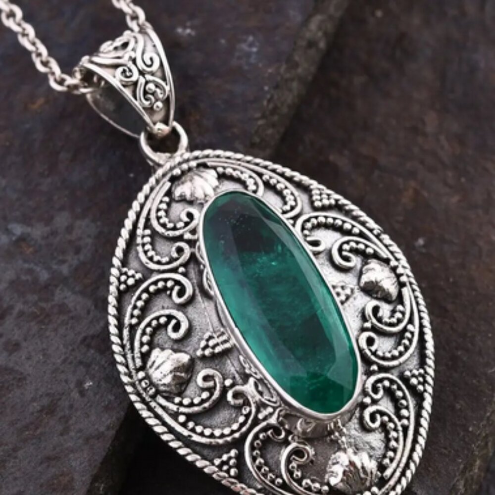 NEW Emeraldine Quartz (Triplet) Pendant in STERLING SILVER 13.35 ctw